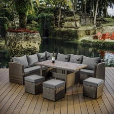 Nestl Wicker Outdoor Furniture Set 7 Piece Patio Dining Set X-LARGE Brown/Grey