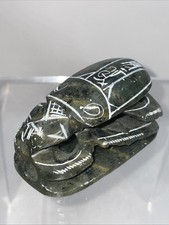 Vintage Egyptian Hand Carved Soapstone Beetle, Hieroglyphs On Base