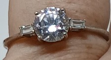 Sterling Silver Engagement Ring Size 9 W/ Baguette Side Stones 925 Signed RB1-9