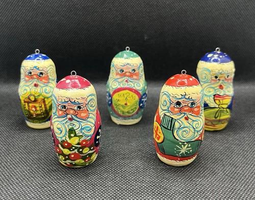 Hand Painted wooden Russian matryoshka nesting doll Santa Clause ornaments set 5