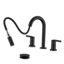 Pull Down Bathroom Faucet, 8 Inch 2 Handle Widespread Pull Out Matte Black