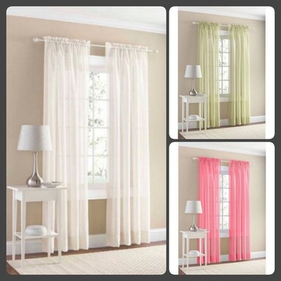 NEW VERSATIL SET ROD POCKET SOLID WINDOW CURTAIN TREATMENT VOILE SHEER PANELS