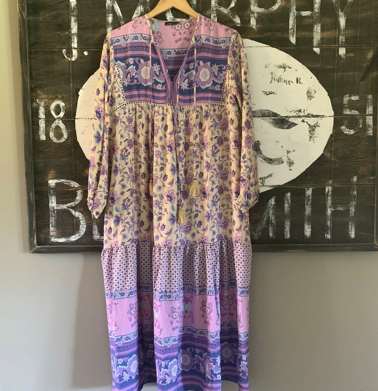 UNDERCOVER Abito L nuovo boho zingaro floreale maxi homespun vintage anni 70 Ins donna taglia GRANDE