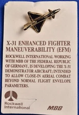 ROCKWELL / NASA X-31 EFM FIGHTER GOLD COLOR LAPEL PIN FLIGHT TEST EDWARDS AFB