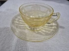Cup and Saucer Hocking Cameo Ballerina Yellow Depression Glass Vintage