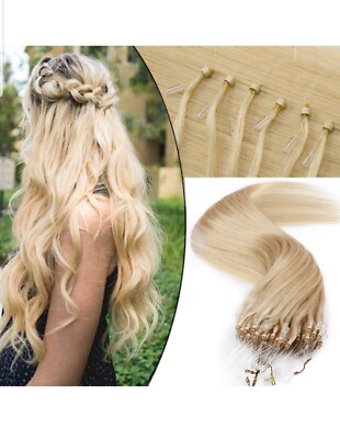 20 Zoll Micro Loop Haarverlängerung Echthaar 100 Strähnen Bleichmittel Blond