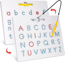Double Sided Magnetic Letter Board - 2 in 1 Alphabet Magnets Tracing Board fo...