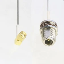 N female bulkhead to SMA male 90° RG405 .086" Flexible Semi-Rigid Jumper 4~40"