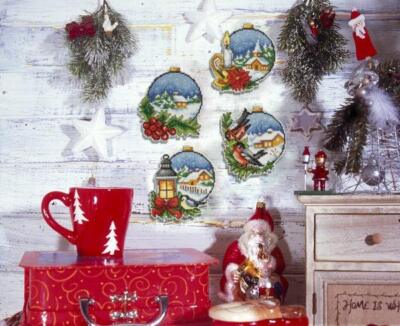 Orchidea Counted cross stitch kit with plastic canvas Christmas balls set of ...