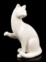 Porzellan Katzen Figur Sitzend - Veronese Statue Weiß Hauskatze Deko