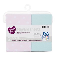 Parent's Choice Playard 2Pk Sheets-Pink Dots  Blue