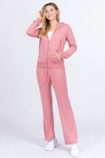 HOODIE TRACKSUIT Women's Pink Two Piece Co-ord Set Wide Leg Lounge Sweatsuit NEW