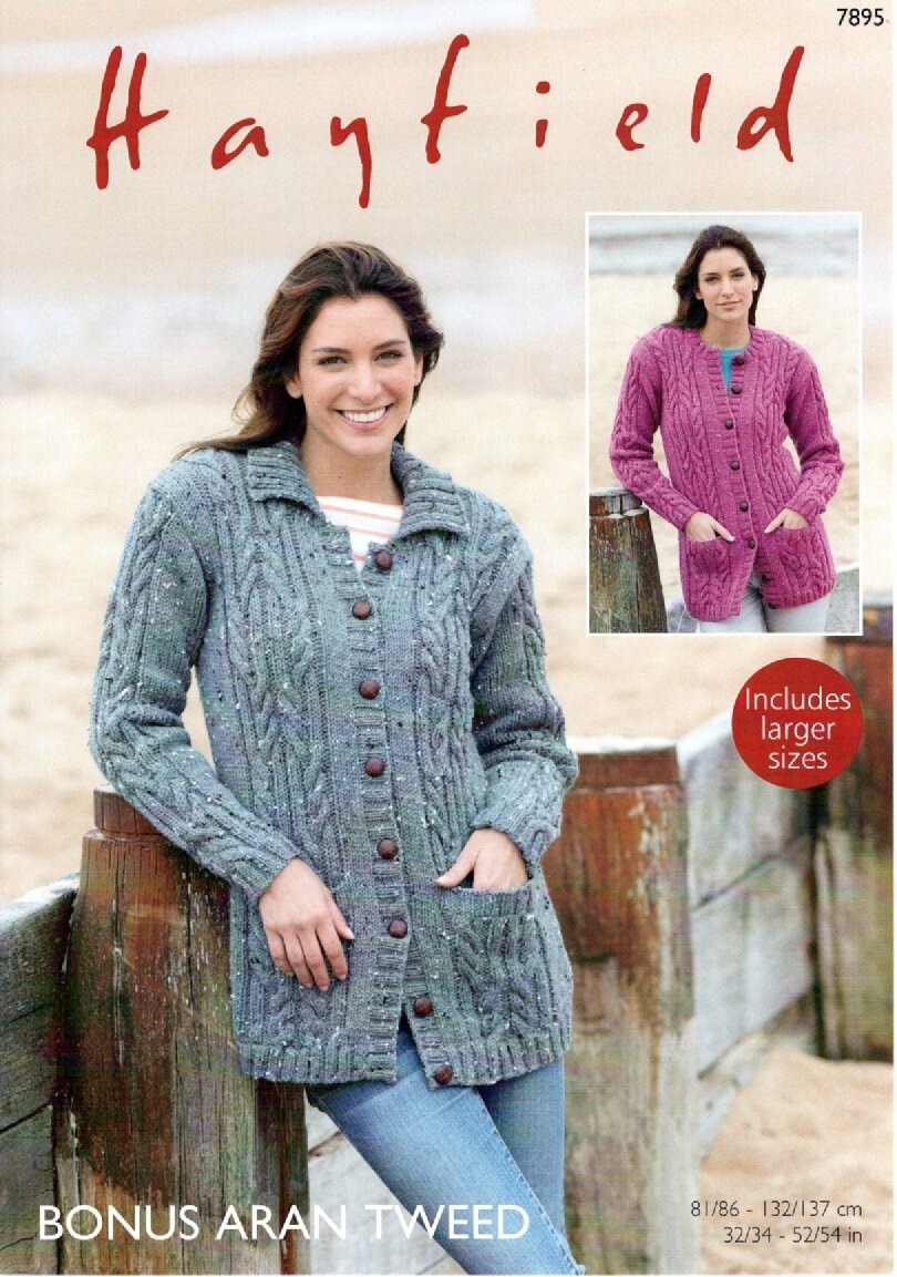 Hayfield Bonus Aran Tweed Knitting Pattern - 7895 Ladies Jacket