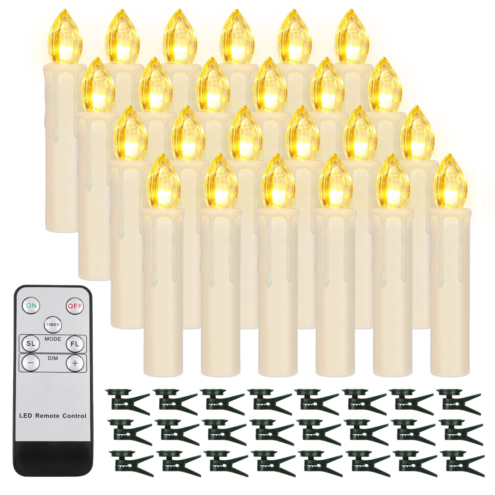 24pcs Flameless LED Taper Candles with Remote Timer Battery Operated Flickering Effect