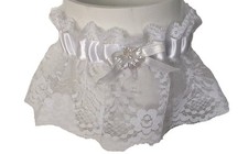 Wedding or Prom Lace and Satin Garter with white bow and pearl like flower
