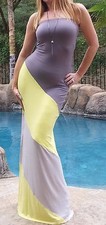 Maya Antonia-XL SIZE-Strapless Yellow-Grey Maxi Dress,Extra long
