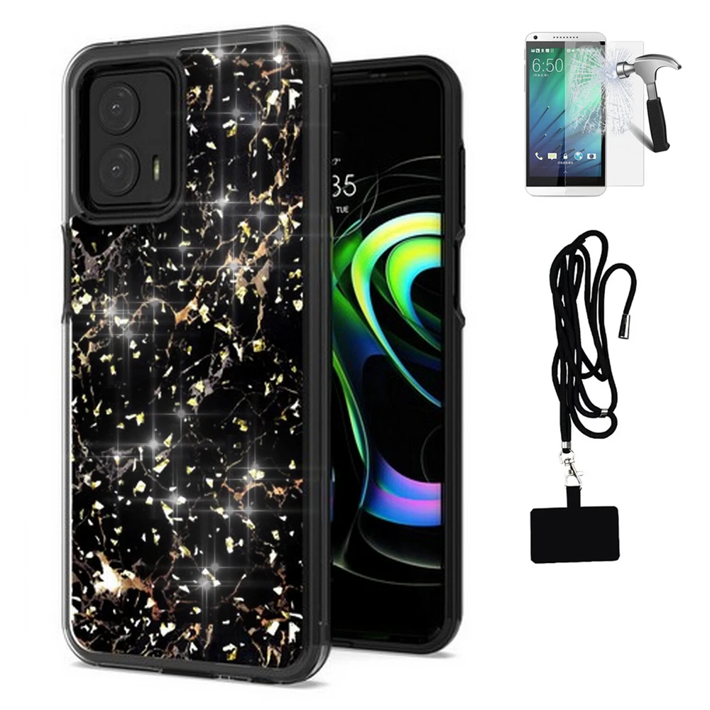 Phone Case for Motorola Moto G 5G 2023 Hybrid Glitter + Lanyard CrossBody Straps