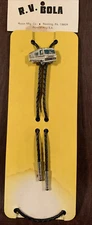 Vintage R.V. Trailer Camper Bolo Bola Tie Black and Silver Rare New
