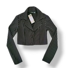 Boohoo Petite Pinstripe Crop Blazer Size Tim Burton Vibes S