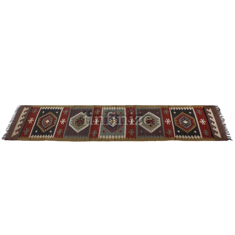 Flatweave Reversible Tribal Kilim Kelim Runner Rug Handwoven Wool Carpet 2.5x10 - Image 2 of 3