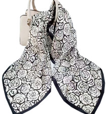 100 Silk 34  large Square Scarf Women Shawl Wrap floral black gray white