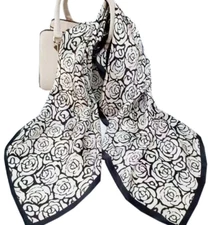 100% Silk 34“ large Square Scarf Women Shawl Wrap floral black gray white