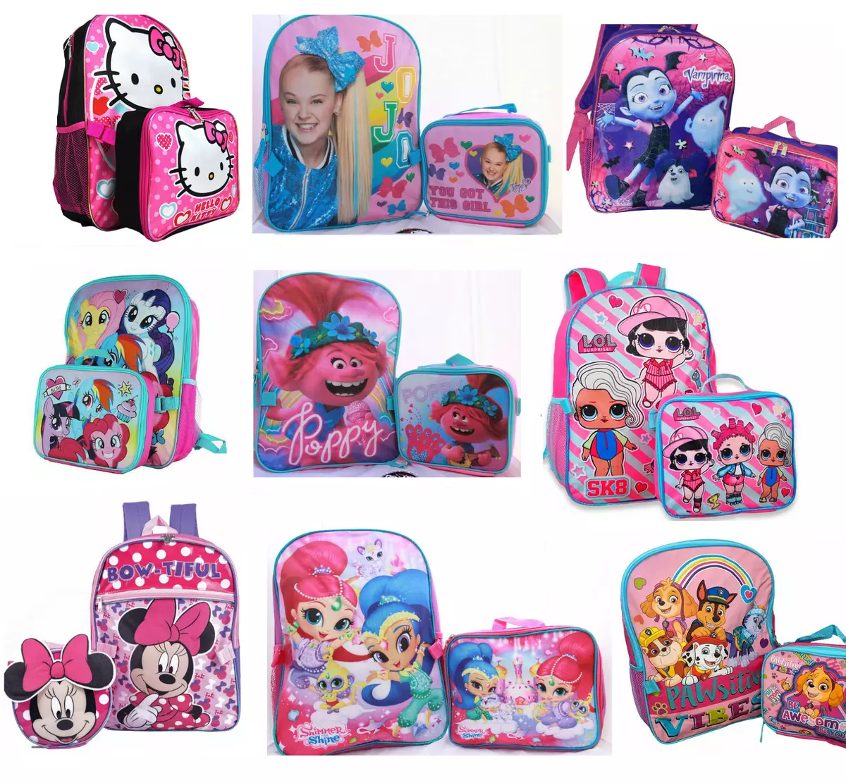 Little Girls School Backpack Lunch box Set Large Book Bag Kids