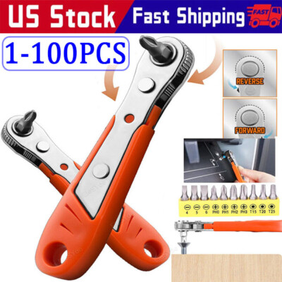 Ratcheting Right Angle Screwdriver Hex Drive 90 Degree Offset + 10pc Bits Set!