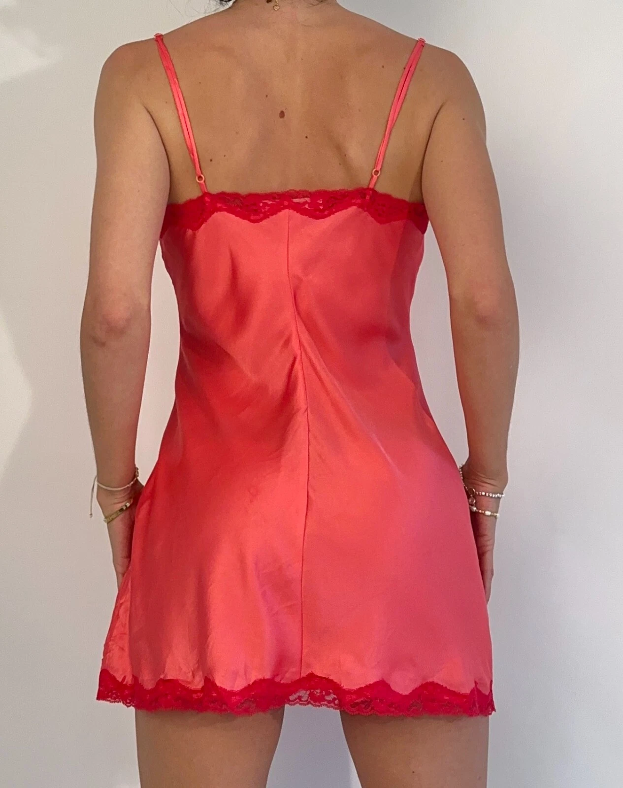 UNDERCOVER Abito slip vintage anni 00 Victoria's Secret rosa pizzo seta lingerie pigiama sexy