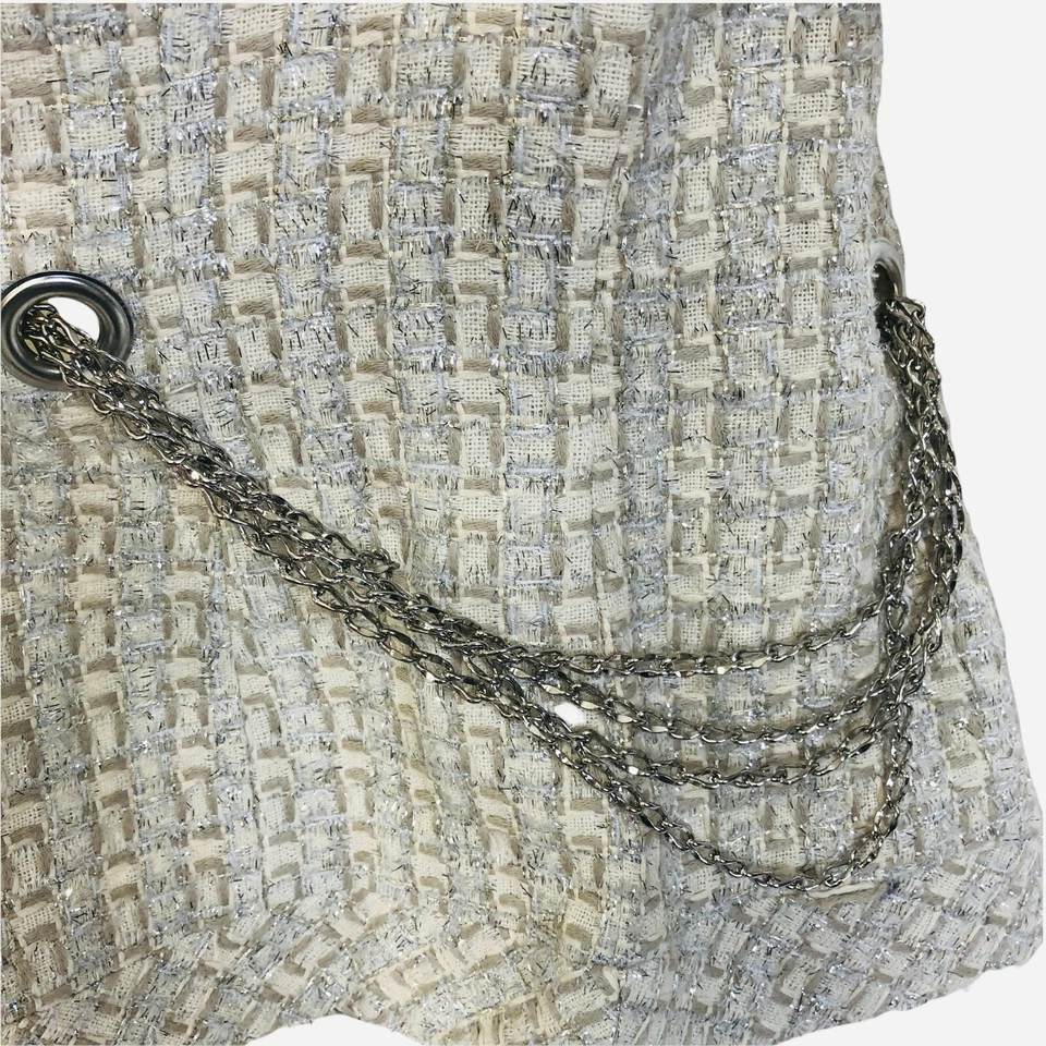 Chaqueta Joseph A Tweed Talla 10 Marfil Dorado Metálico Flecos Cadenas Oficina Sirena Foto 2 de 4