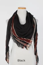 Black Triangle Scarf Shawl Wrap with stripe border fringe Head Face Cover Soft
