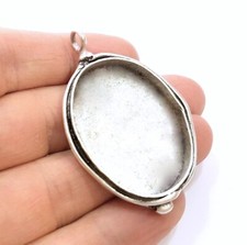 Oval Pendant Blank Resin Bezel Base Silver Plated Brass Charm 40x30mm G13361