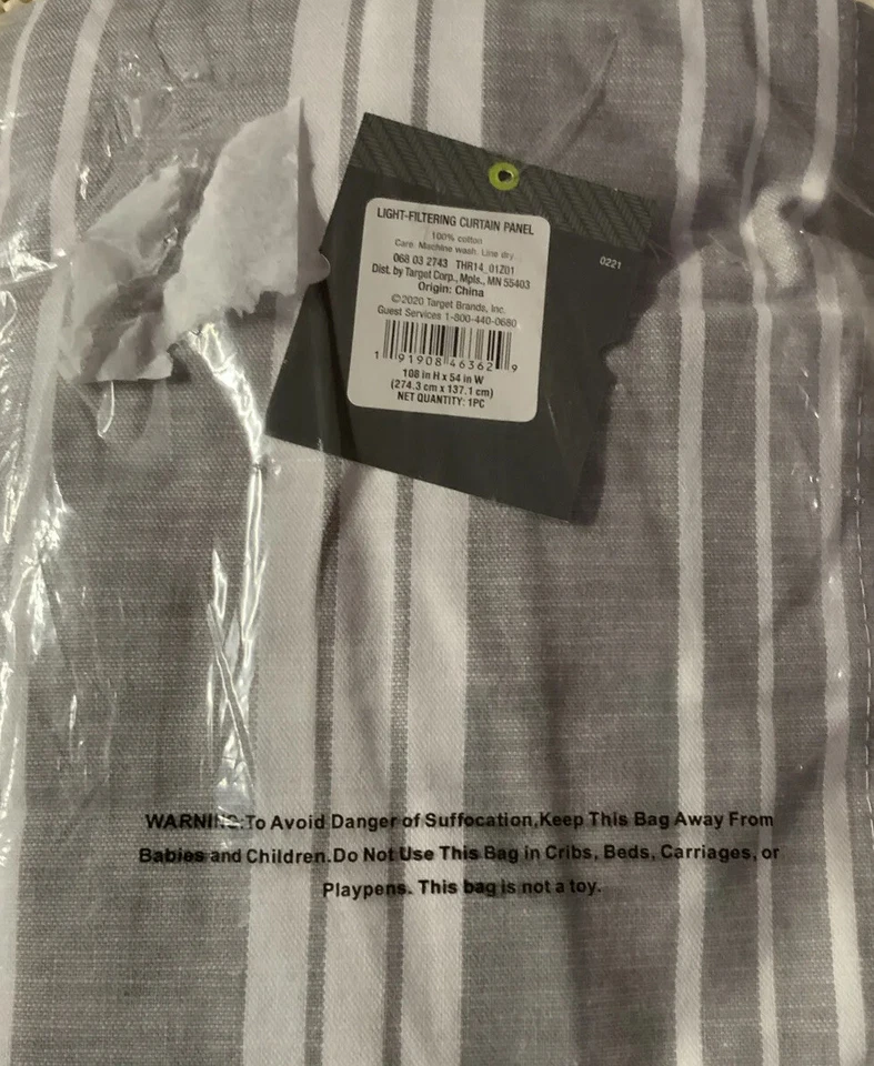 🏵 CORTINA DE VENTANA A RAYAS SIMPLE UMBRAL 1 PANEL, BLANCO/GRIS 108”X54”🆕 Foto 2 de 3