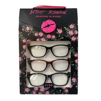 Betsey Johnson +1.50 Reading Glasses 3 Pair Set Black And Tortoise Readers NEW
