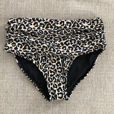 Leopard Print High Waisted Bikini Bottoms Women s Size M Ruched NWT