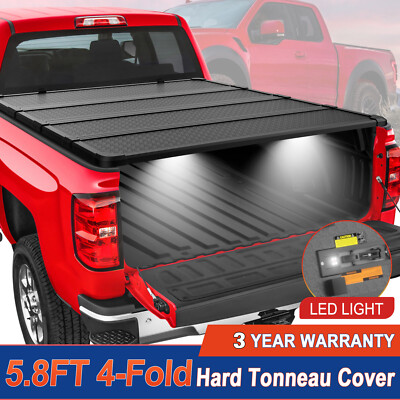 5.8FT Bed Hard Truck Tonneau Cover For 2017-2024 Nissan Titan w/ Led Lamp 4-Fold