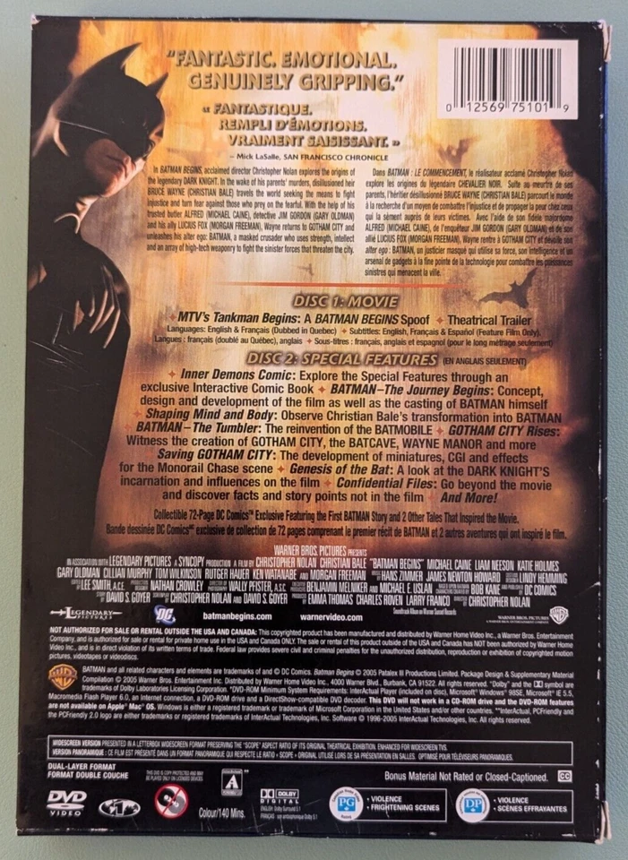 Batman Begins (DVD, 2005, Canadian, 2-Disc Set, Deluxe Edition) - Image 2 of 2