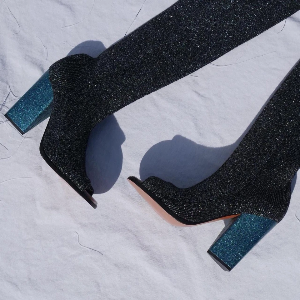 Botas Missoni de punto brillante sobre la rodilla punta abierta Foto 2 de 4