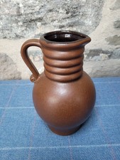 German Pottery Milk Jug Ribbed Neck Traditional Dark Brown Finish Vintage Steam