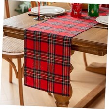 13x90 Inch Red Tartan Christmas Table Runner - Stain 13 x 90 Inch Red Plaid