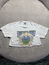 Grateful Dead Shirt Womens Small White Junk Food Cropped Raw Hem 1991 Band Tee
