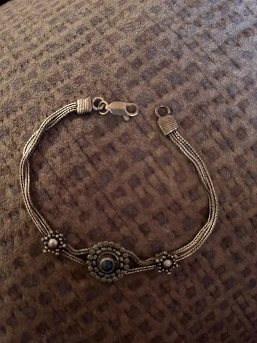 VTG  Purple Lapis Lazuli Sterling Silver Bracelet- Sz 6 3/4” Lobster Claw Clasp