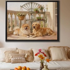 Oil Painting Dog Pomeranian Canvas Golden Retriever Print Garden Wall Art Decor