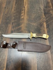 Break-Up Country Hunting Bowie Knife Blade Bone Handle w/Sheath - NEW never used