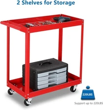 2-Tier Rolling Tool Cart 220LBS Capacity w/ Ergonomic Handle & Wheels Heavy-Duty