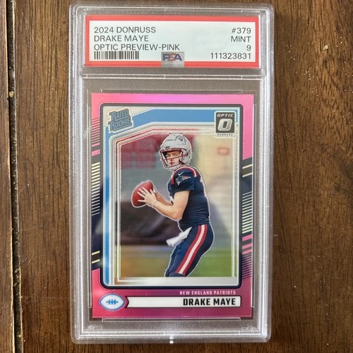 2024 Donruss - Rated Rookie Drake Maye #379 Optic Preview Pink Prizm PSA 9