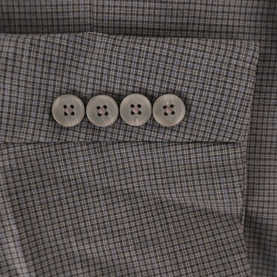 Hopsack Jacket Mens M Gray Blue Houndstooth Check Wool Blazer Breathable 42R - Image 4 of 4