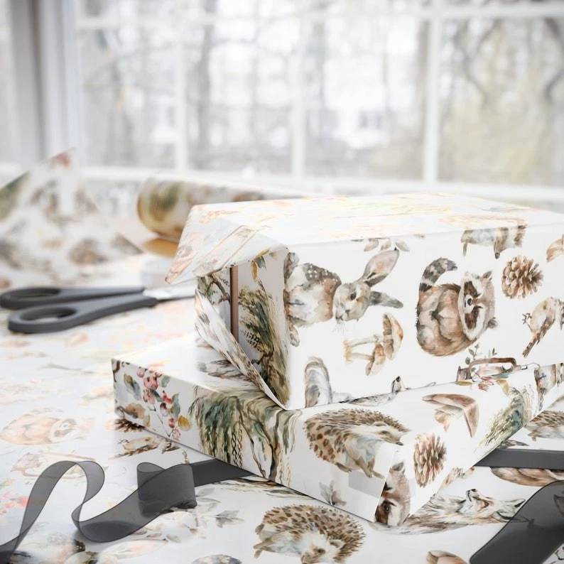Woodland Animals Gift Wrap, Kids Christmas Wrapping Paper Roll, 2025 Holiday - Image 3 of 4