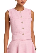 Aqua L20115 Womens Pink Tweed Round Neck Boxy Vest Size M