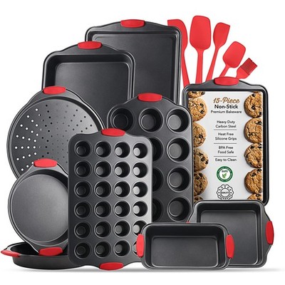 15 Piece Baking Pan Set Nonstick Bakeware with Muffin Pan Cake Pan Steel Cookie